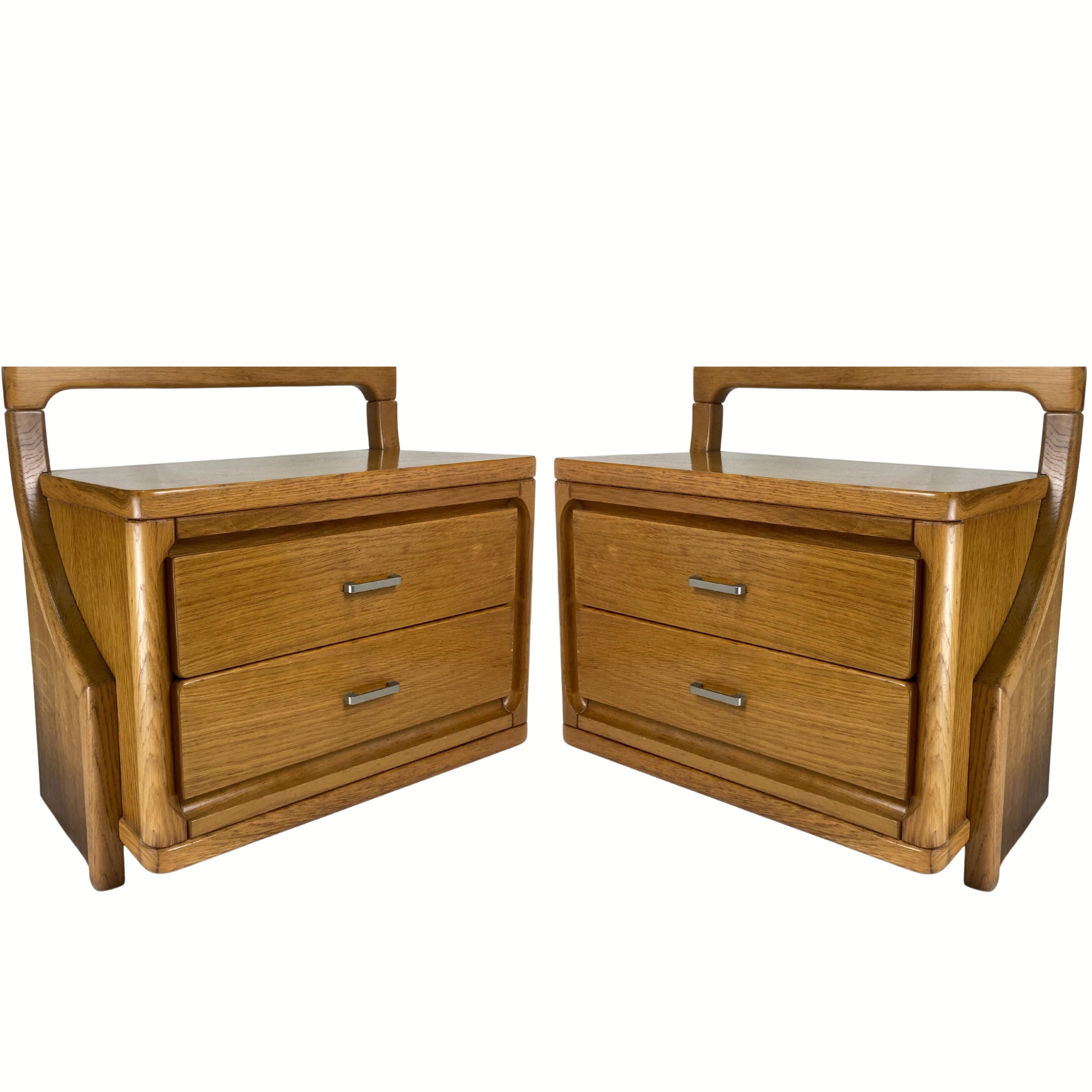 Danish scandinavian oak curved free form night stands or side tables, 1970s