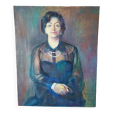 Portrait à l'huile de profil d'une femme du milieu du XXe siècle