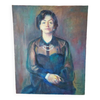Mid 20th Century Oil Portrait Profile Painting of a Woman