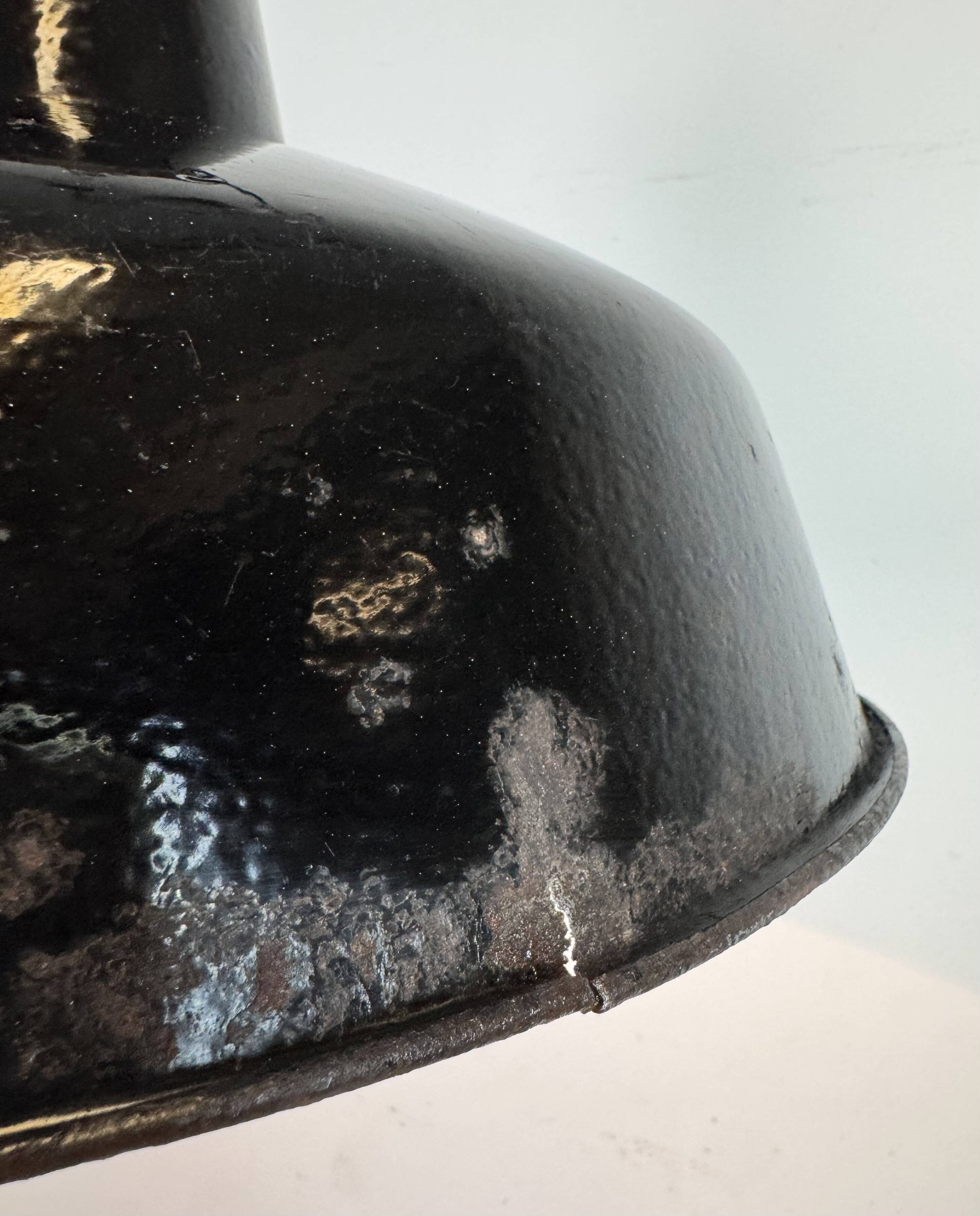 Industrial Black Enamel Factory Lamp with Cast Iron Top, 1950s