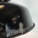 Industrial Black Enamel Factory Lamp with Cast Iron Top, 1950s