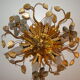 Vintage wall lamp or ceiling lamp in golden metal, glass flowers