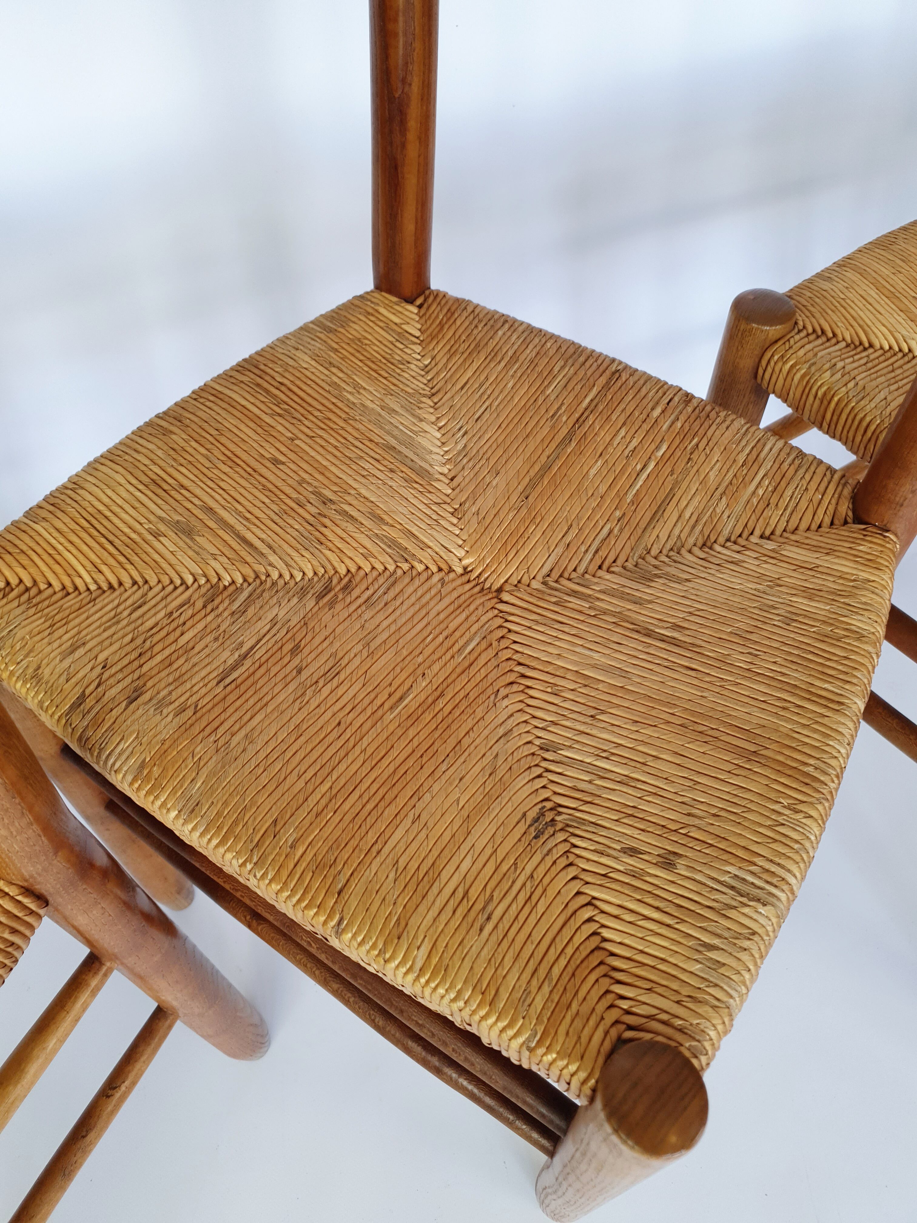 Set of 4 antique chairs, seats and mulched backrests