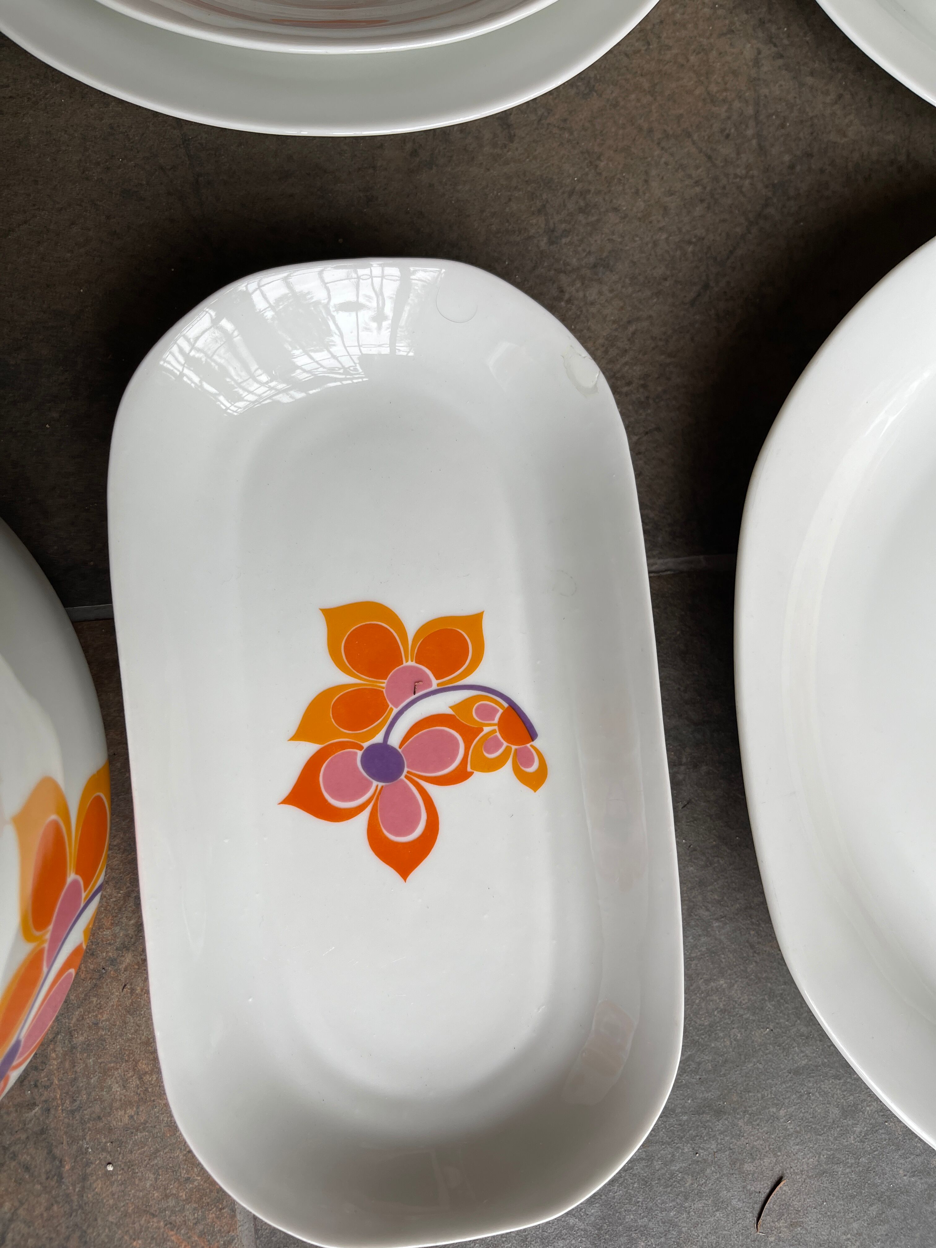 full service porcelain Masse Surget at Mehun vintage dish 1970 orange