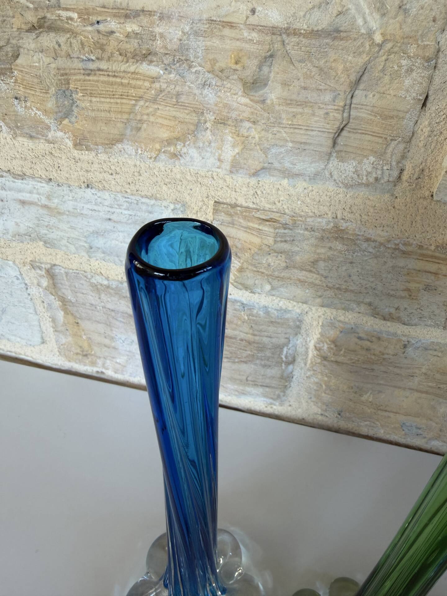 Trio de soliflore vase Murano vintage – verre soufflé bleu & vert – It