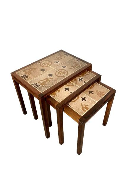 Danish nesting tables in rosewood and ceramic by Willy Ryomgard, Mo.