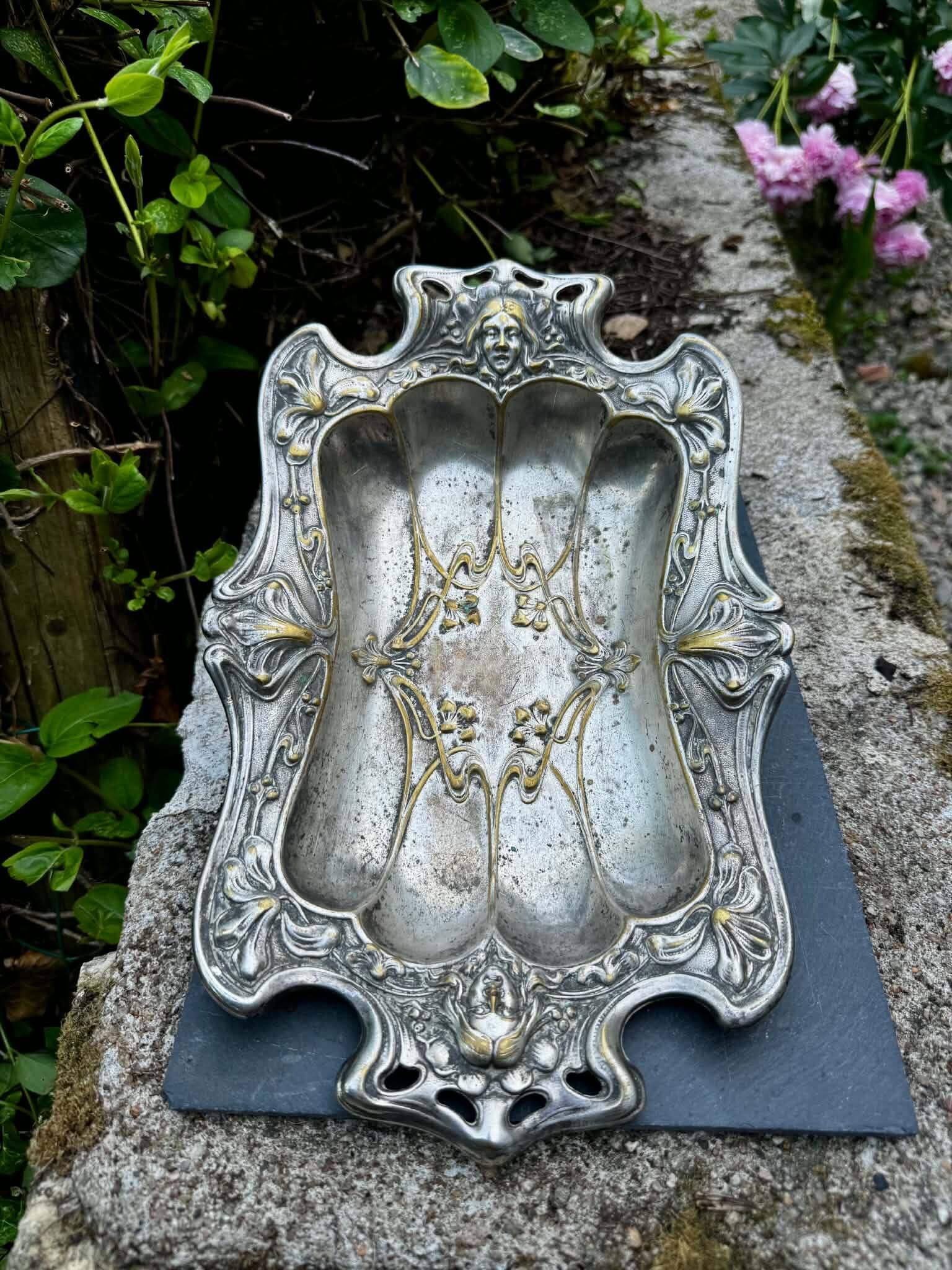 Silvered plateau Art Nouveau Jugendstil 19th century