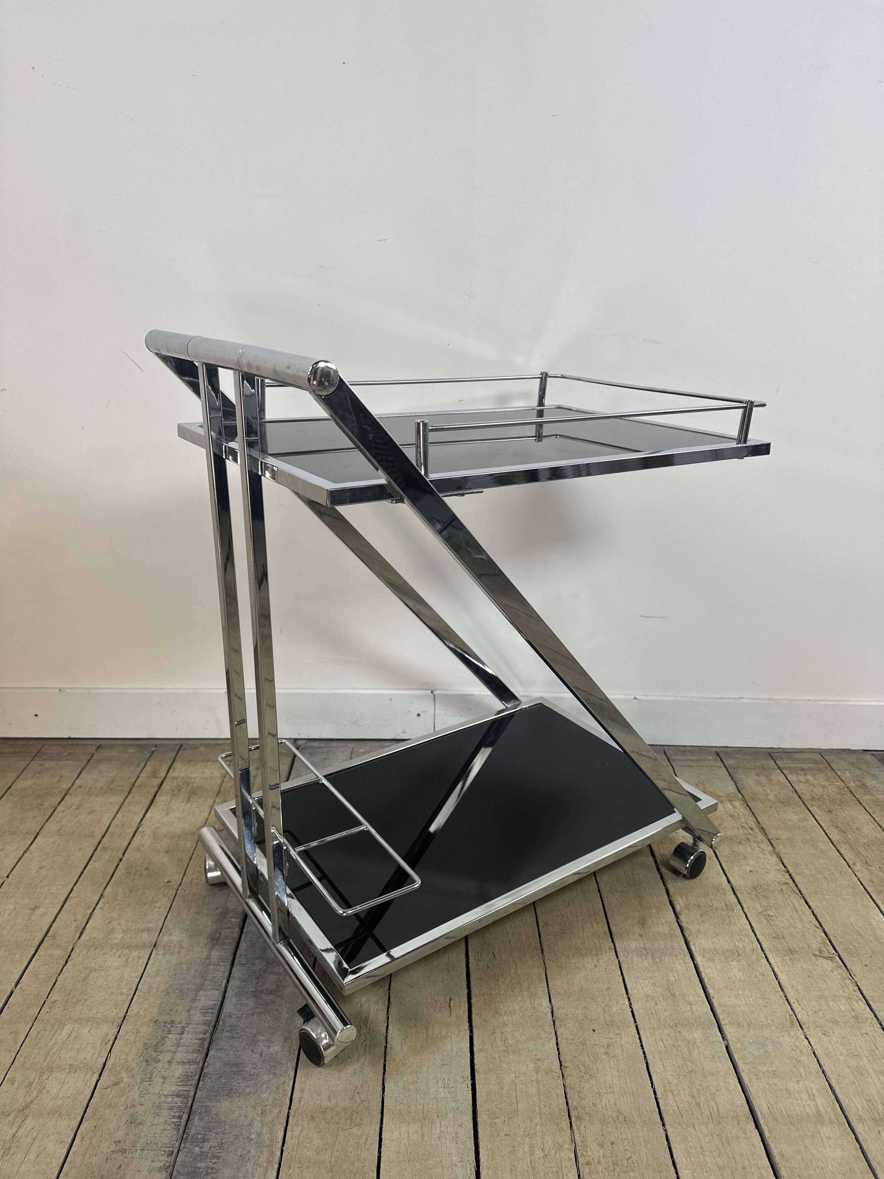 Vintage "Z-Line" Chrome and Smoked Glass Side Table 2000s