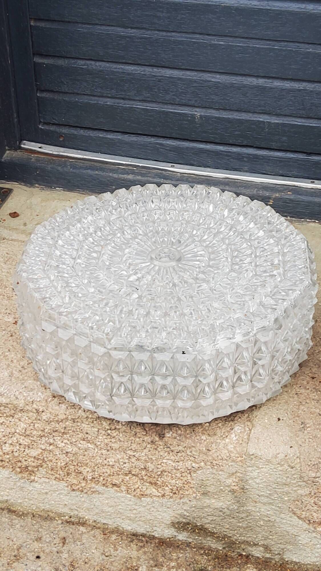 Set of 2 Erco ceiling lights from the 60s in diamond-tipped glass Diameter 35cm