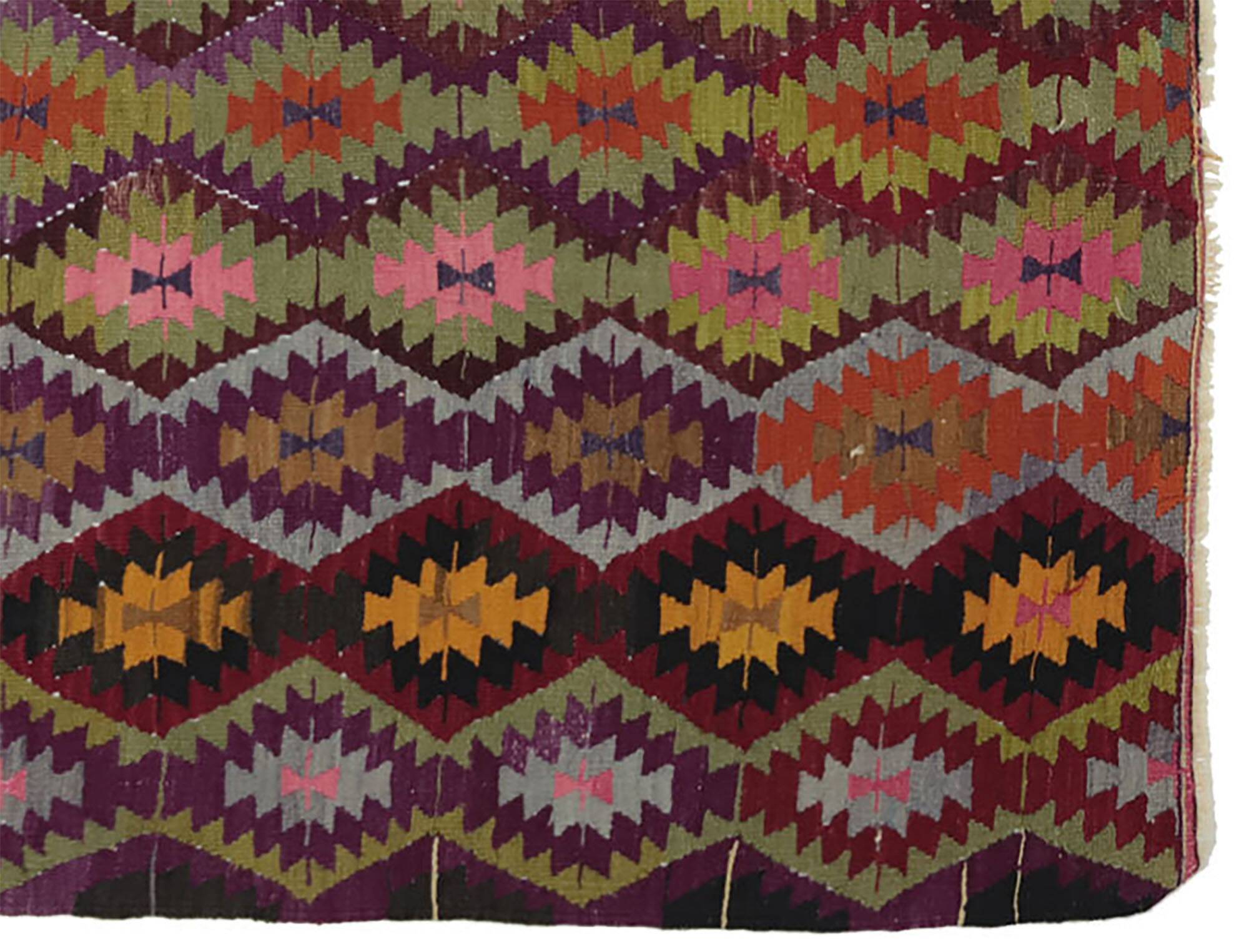 Turkish Kilim Yuruk Vintage 165x275 cm Geometric Pink Green Yellow