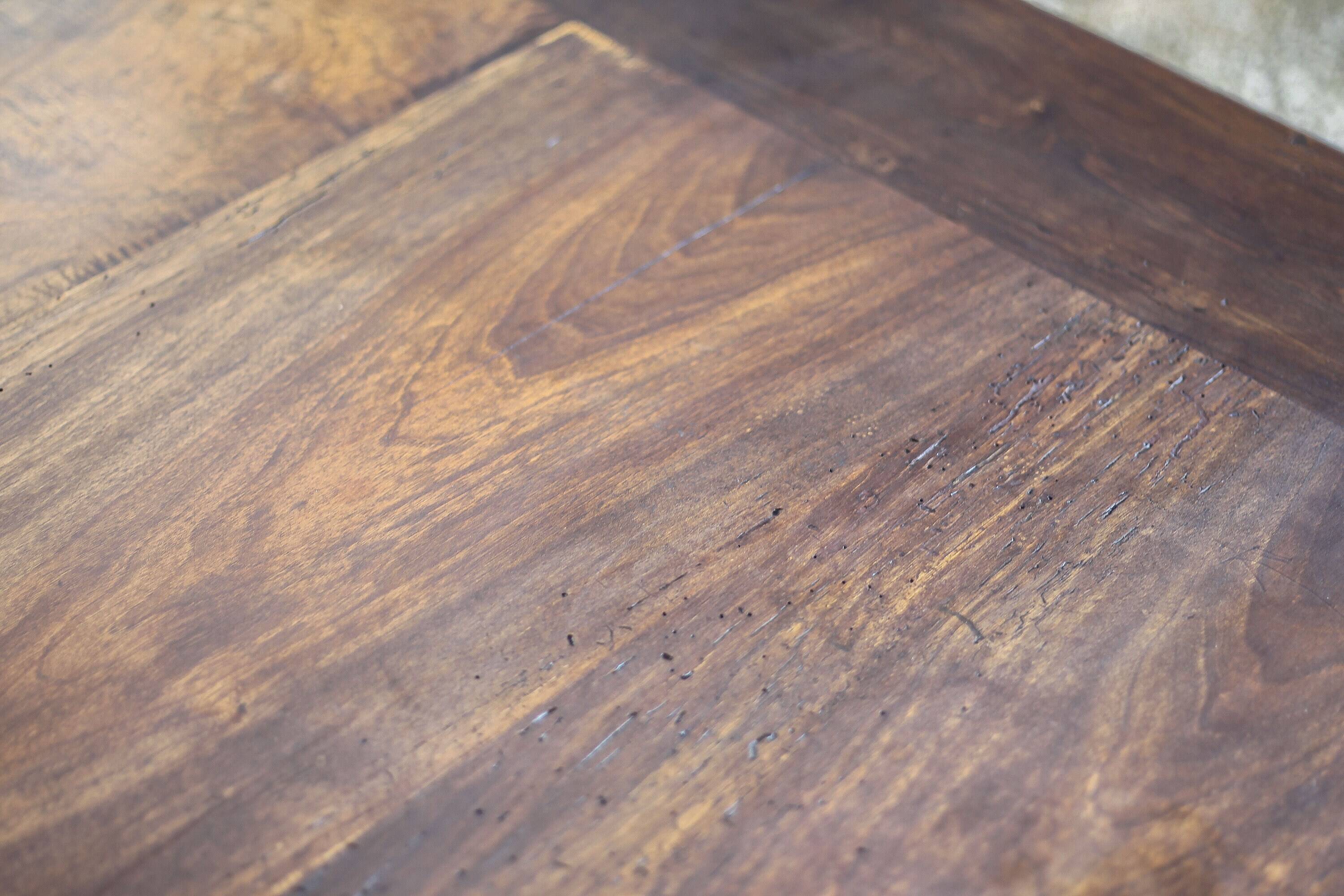 Farmhouse table and two benches, antique wooden farmhouse table, living room furniture, country style, chalet style, decor