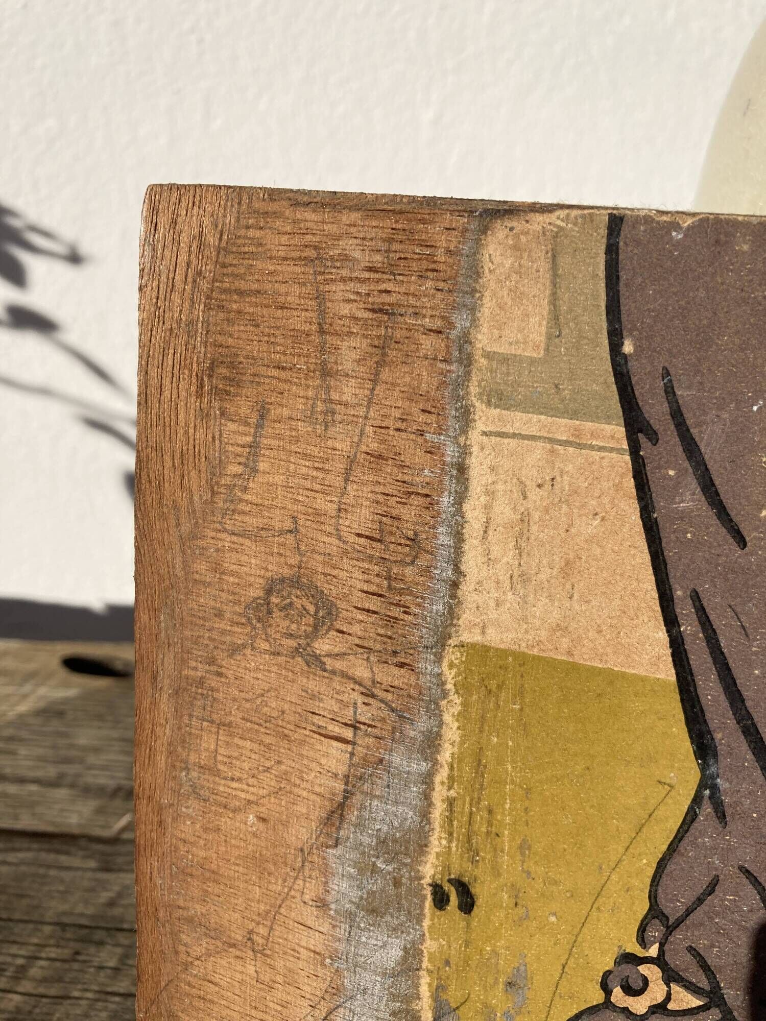 Oil on vintage wood panel / painting representing a village in the Landes