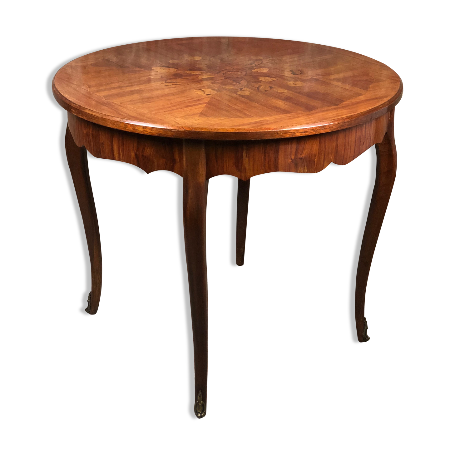 Louis XV style round side table in flower marquetry