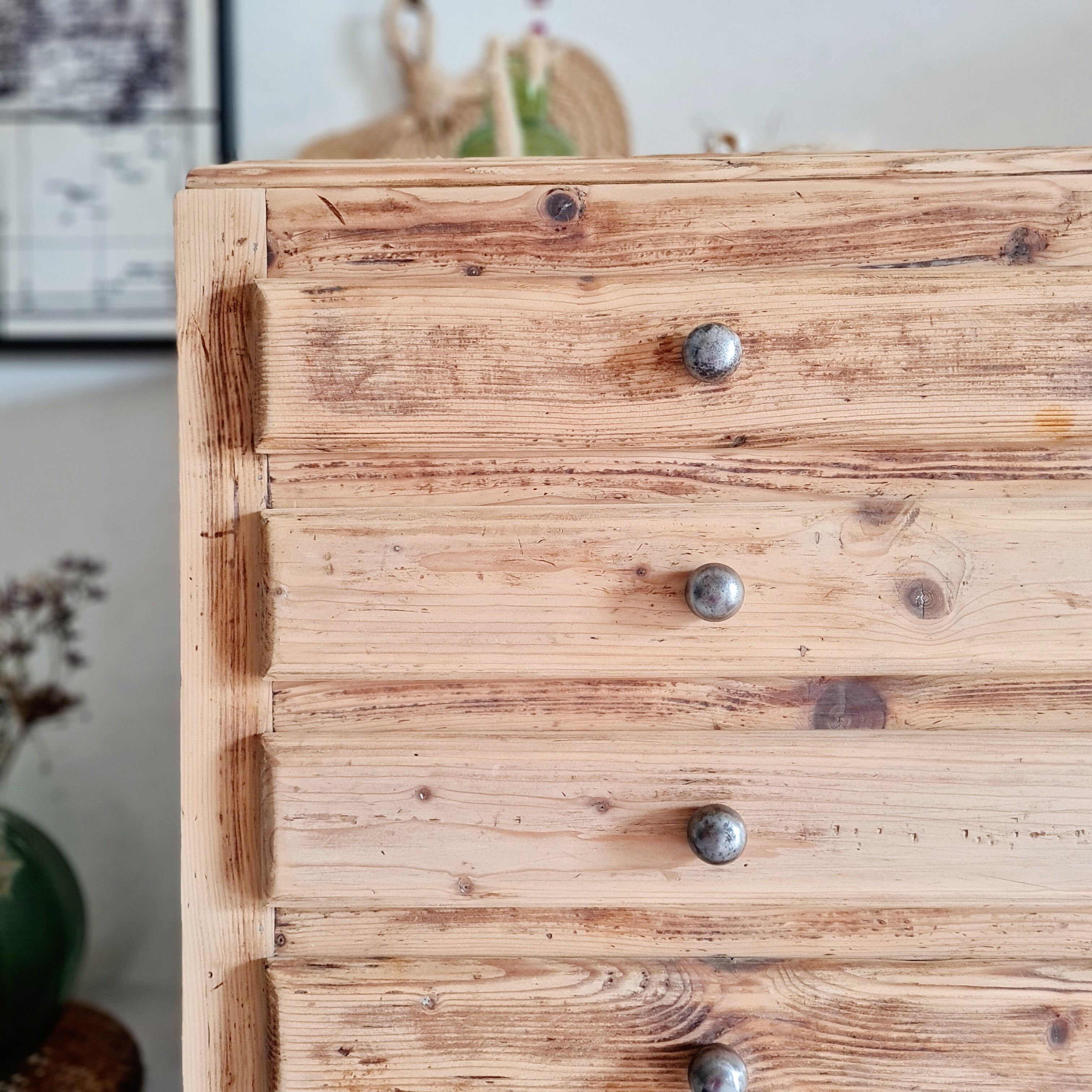 Old wooden chest of drawers raw and black wood