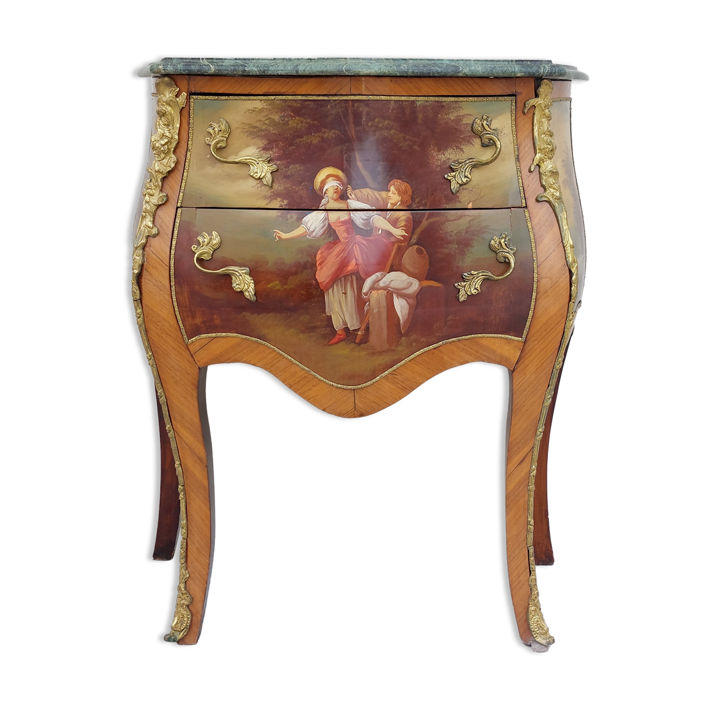 Louis XV curved chest of drawers in Martin varnished marquetry