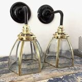 Pair of brass and glass wall lights