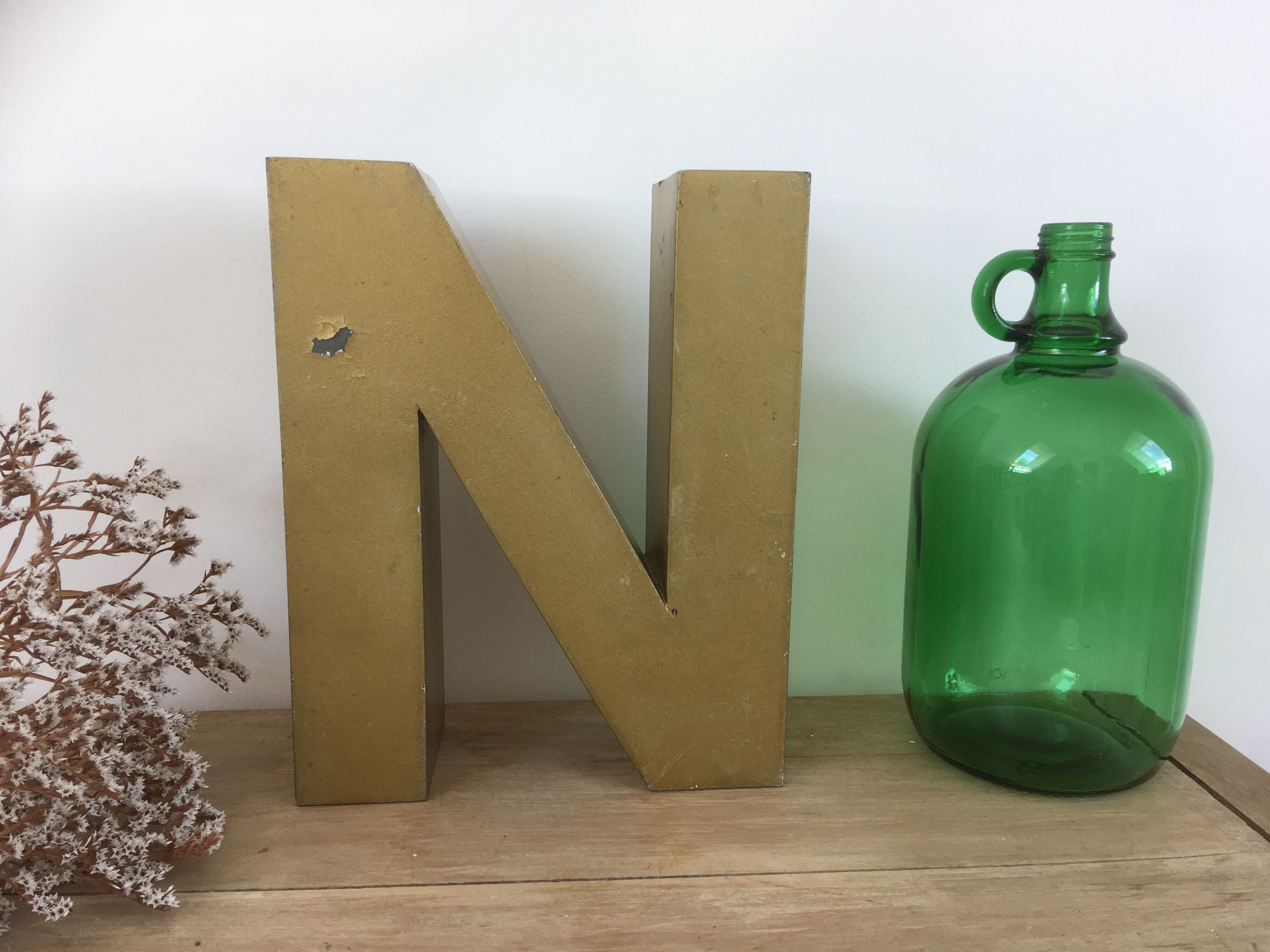 Golden vintage sign letter N