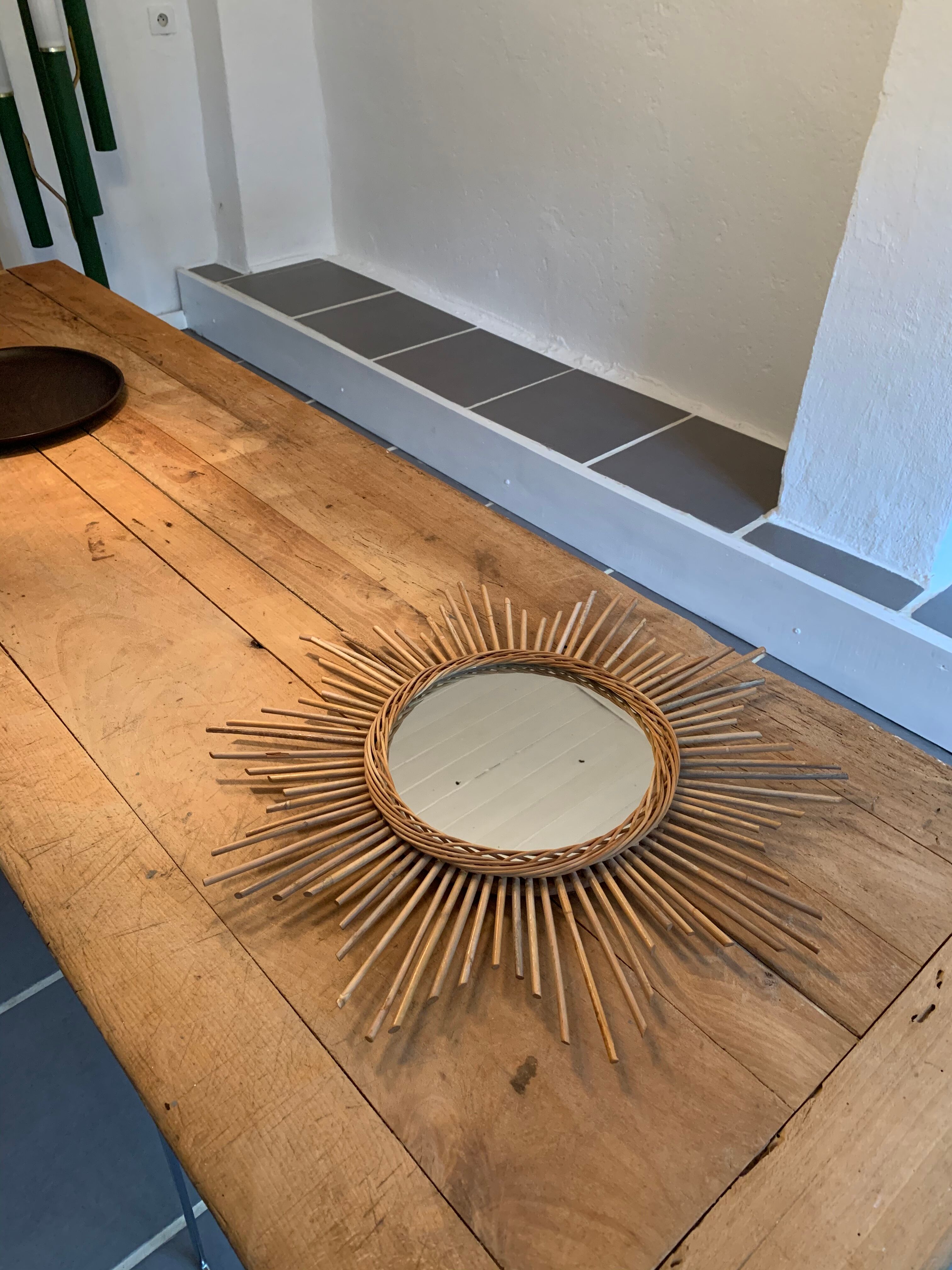 Vintage rattan sun mirror