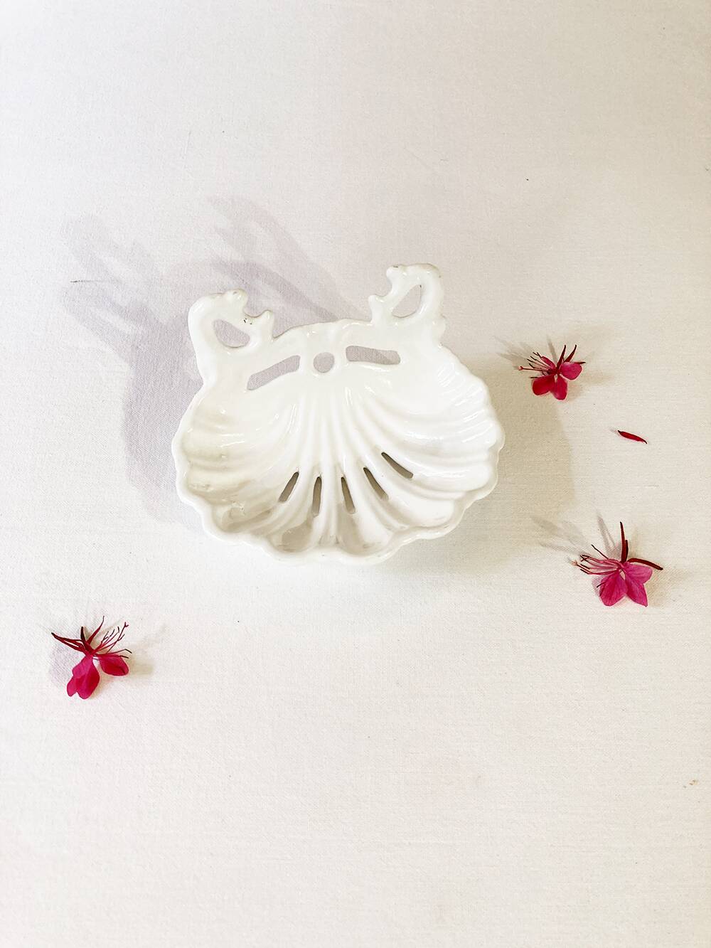 White enameled cast iron soap dish