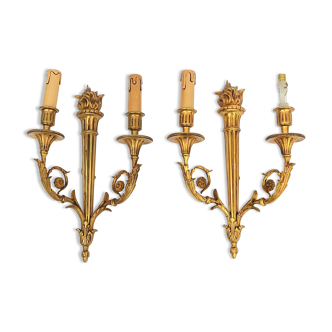 Pair of gilded bronze wall lamps