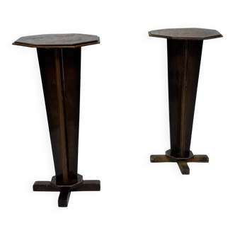 Art Deco side table plant table set of two design oak
