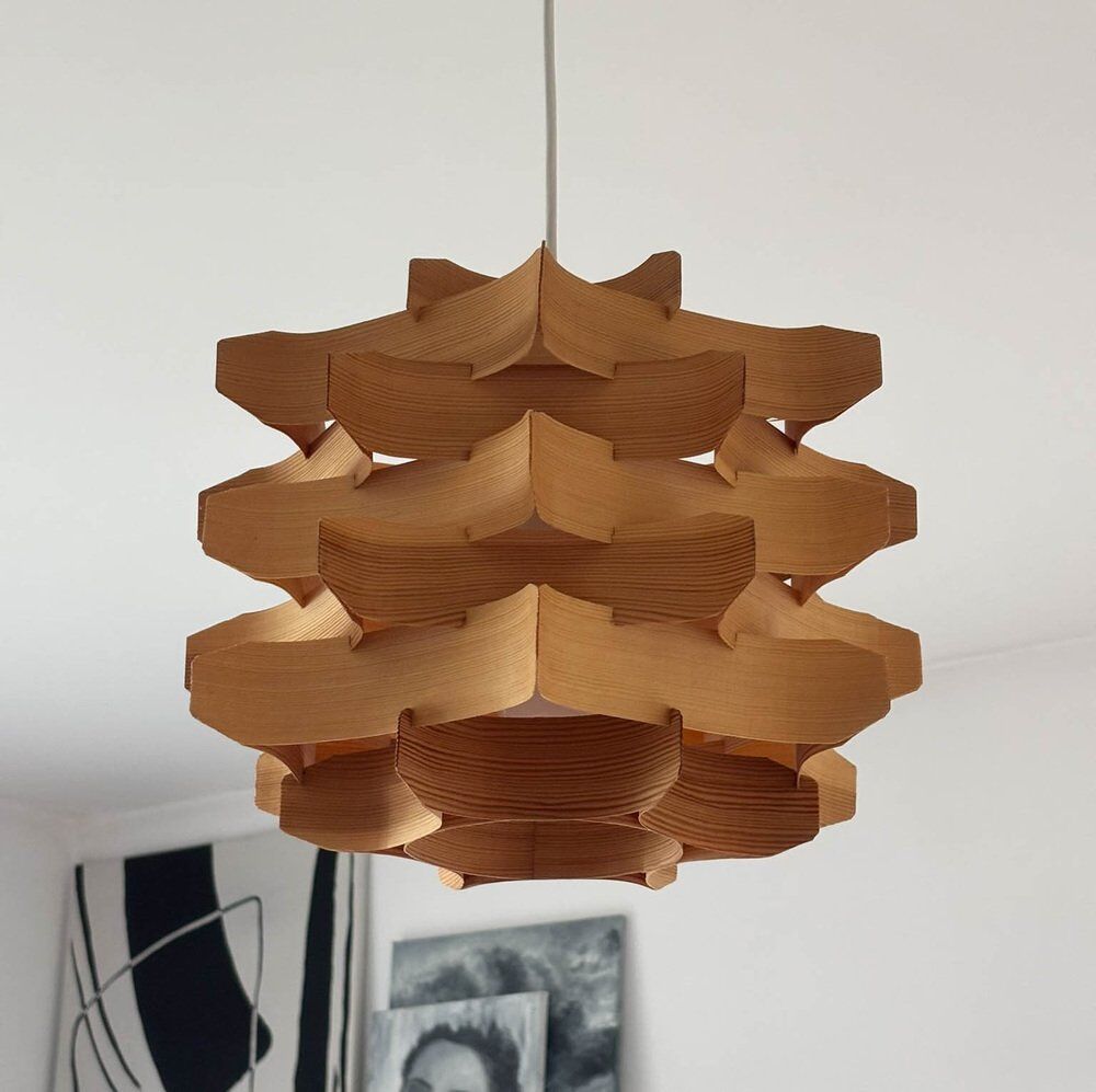 Mid-century wooden pendant lamp by Hans-Agne Jakobsson, Sweden, 1970s