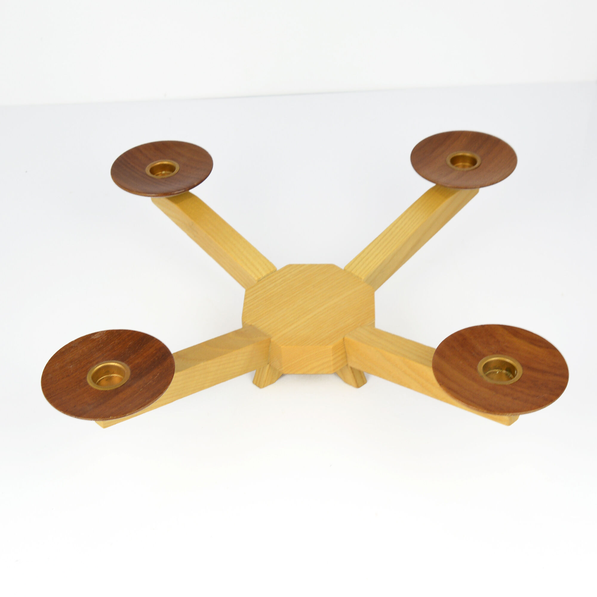 Four-pointed wooden candle holder, Denmark from the 1970s