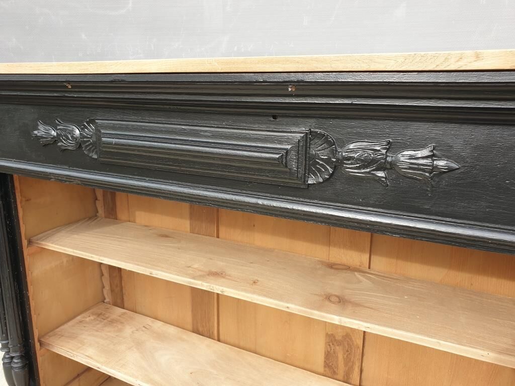 Neoclassical black wood bookcase with columns