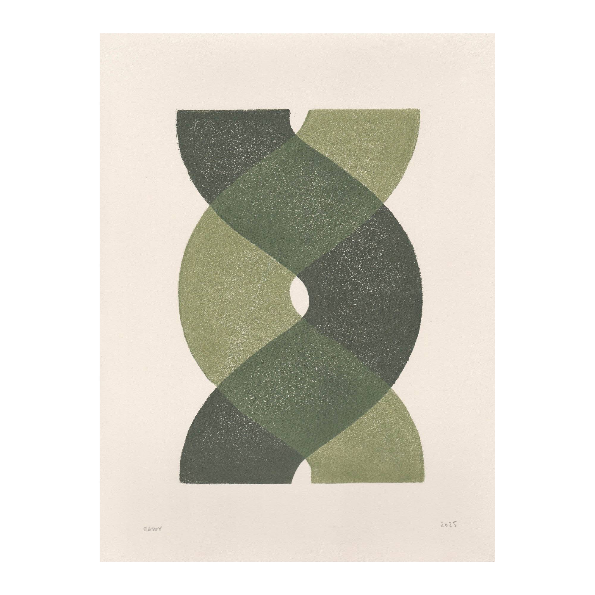 Abstract painting on paper - sage green illustration signed Eawy