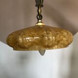 Orange ochre coloured antique glass hanging lamp