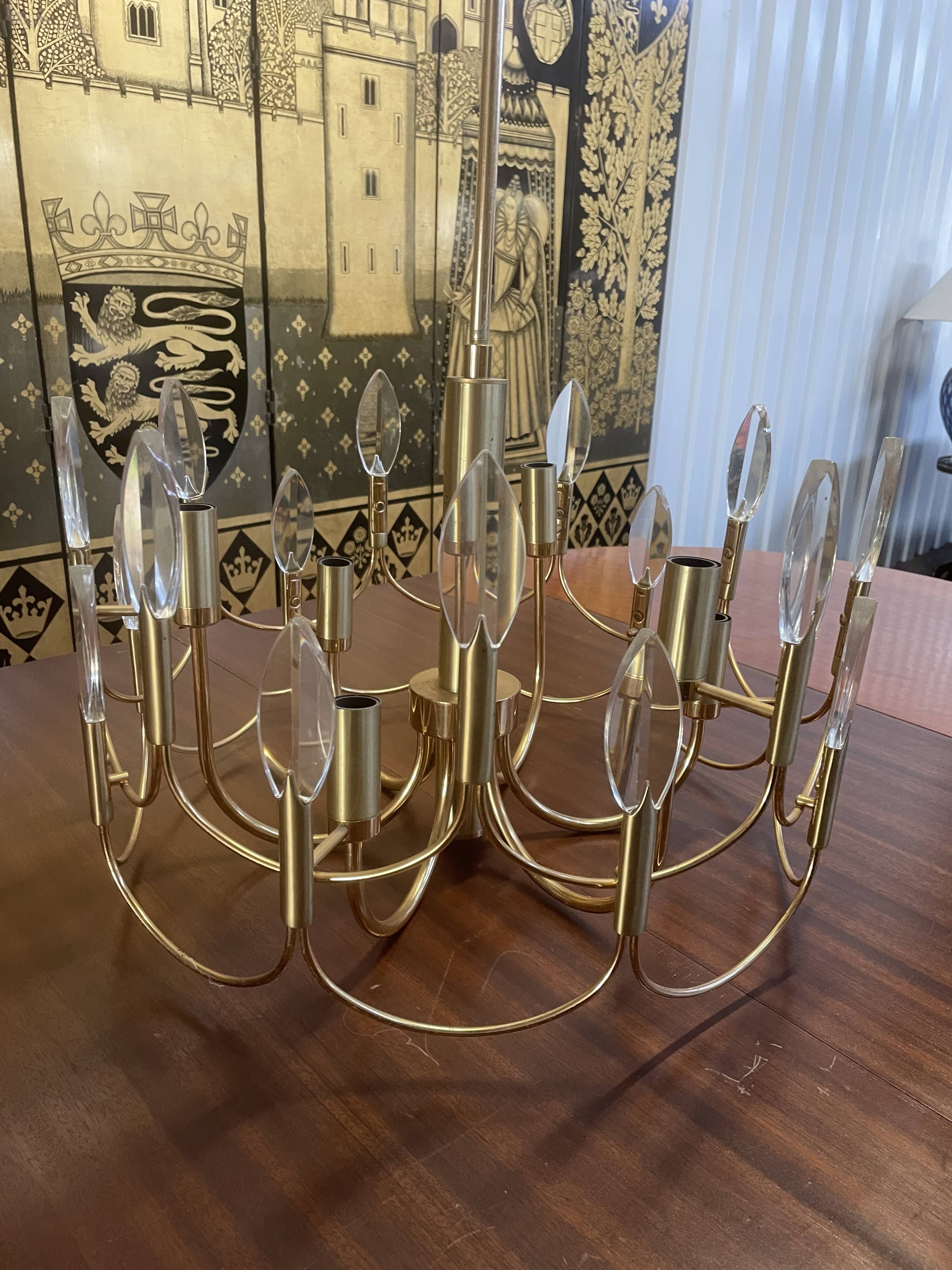 Brass and glass chandelier by Gaetano Sciolari