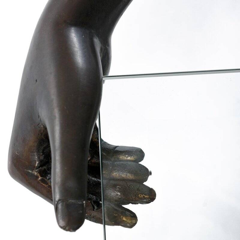 Bronze figural sculpture coffee table with glass top by C. Conndray