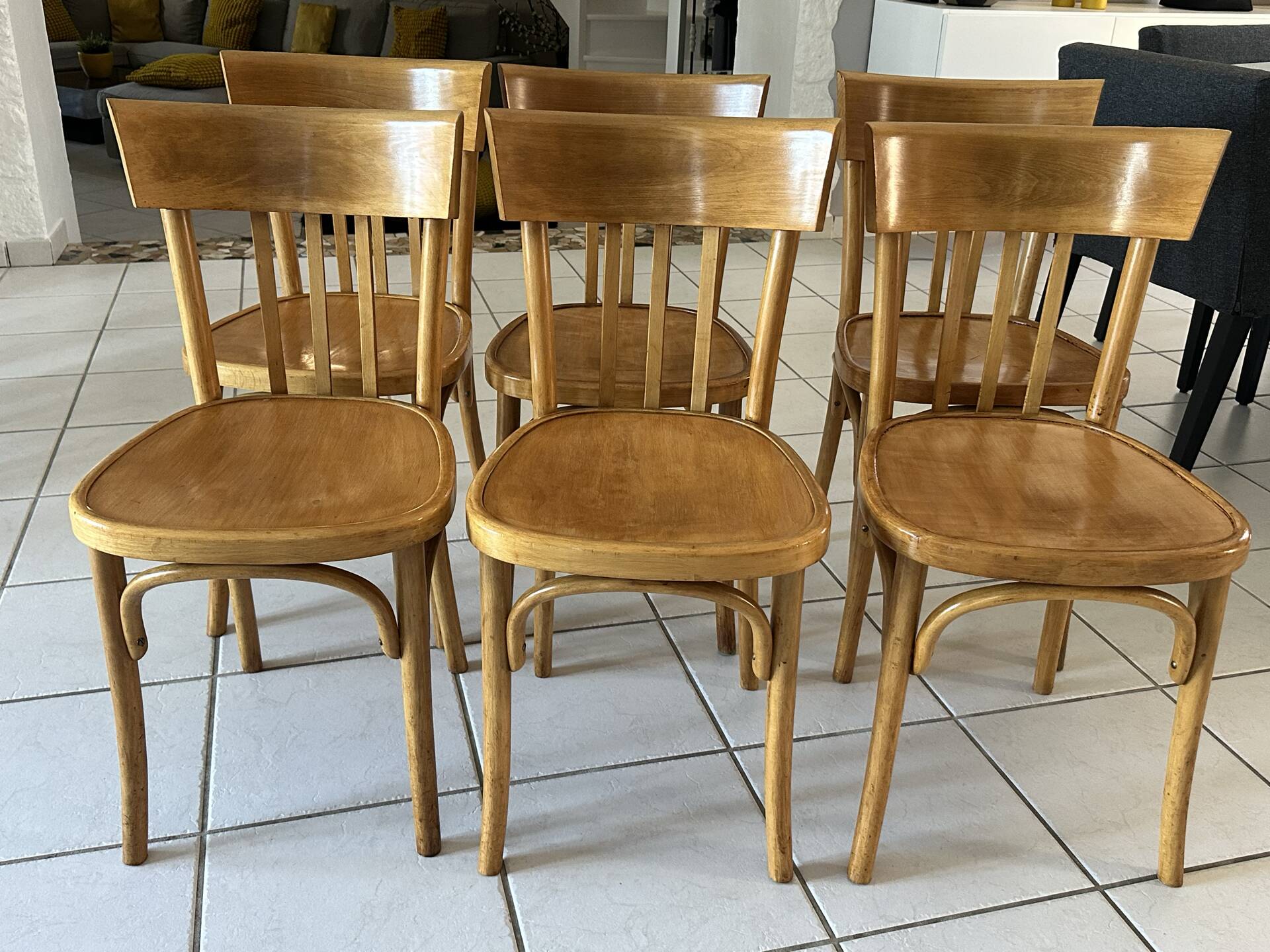 Set of 6 vintage SNCF bistro chairs from the 1960s.