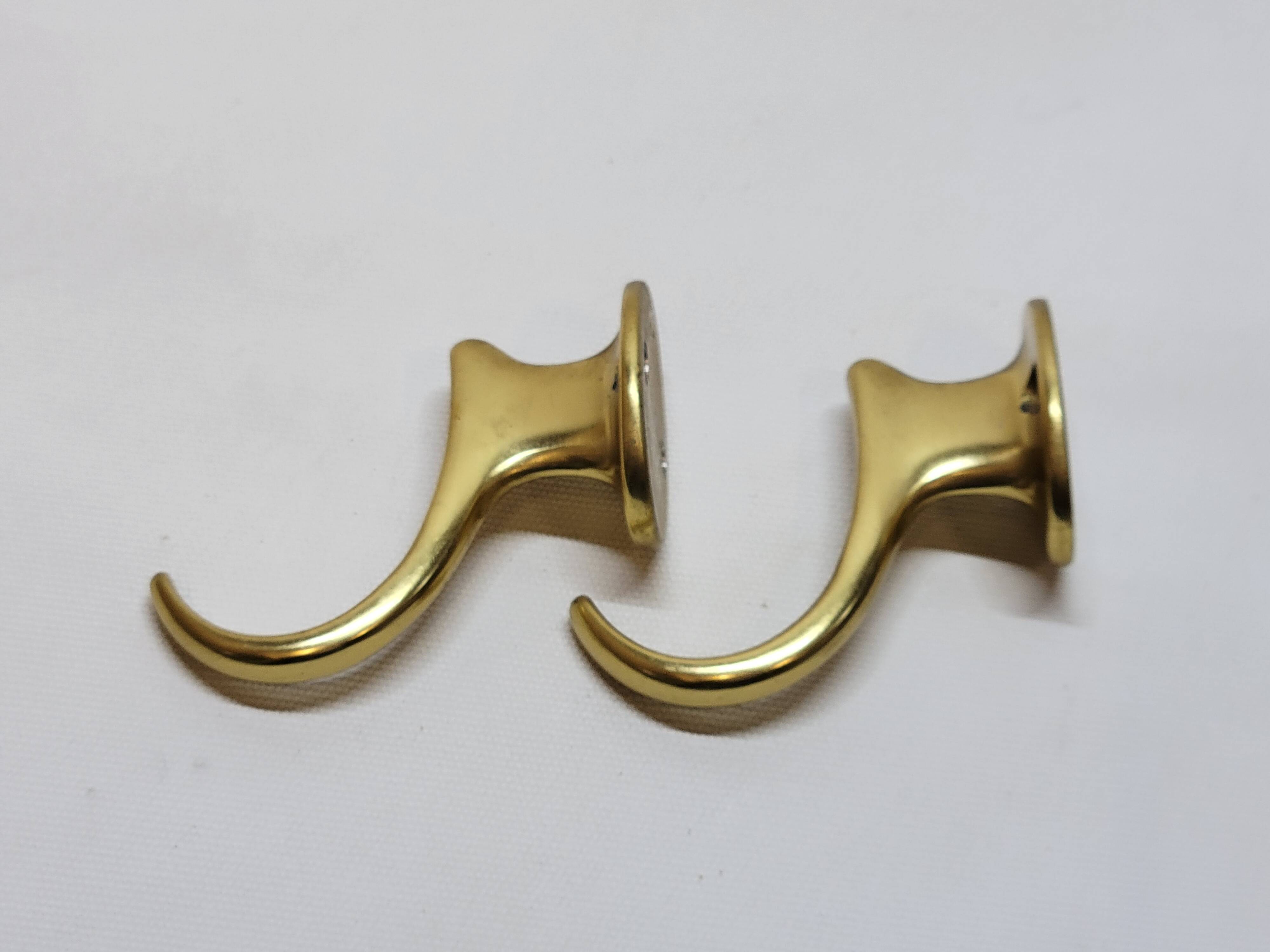 Gold-Colored Anodized Aluminum Coat Hooks, 1950s, Set of 2