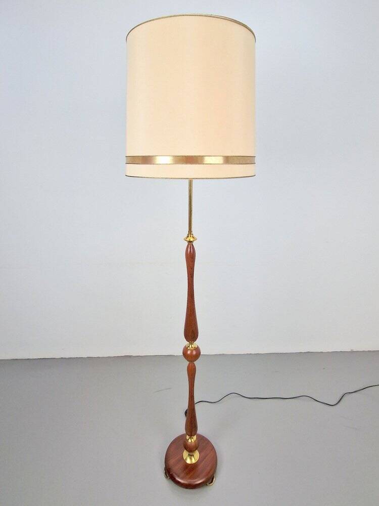 Vintage Scandinavian Floor Lamp in Teak and Brass, 1960s