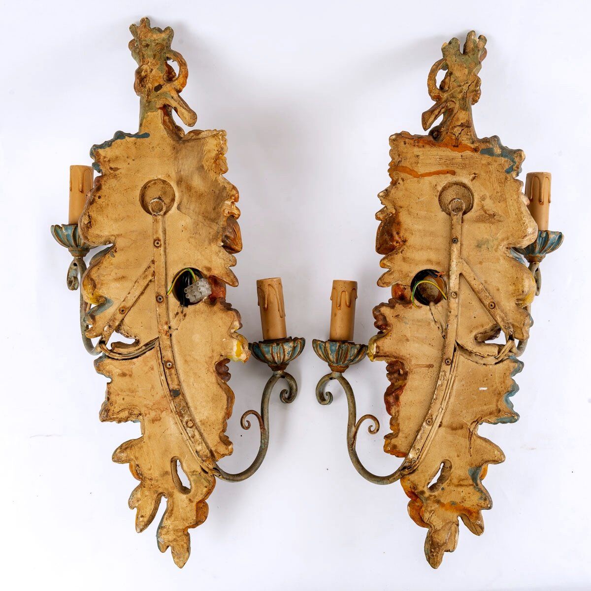 Paire d'appliques bois polychrome - époque : art nouveau - circa 1900