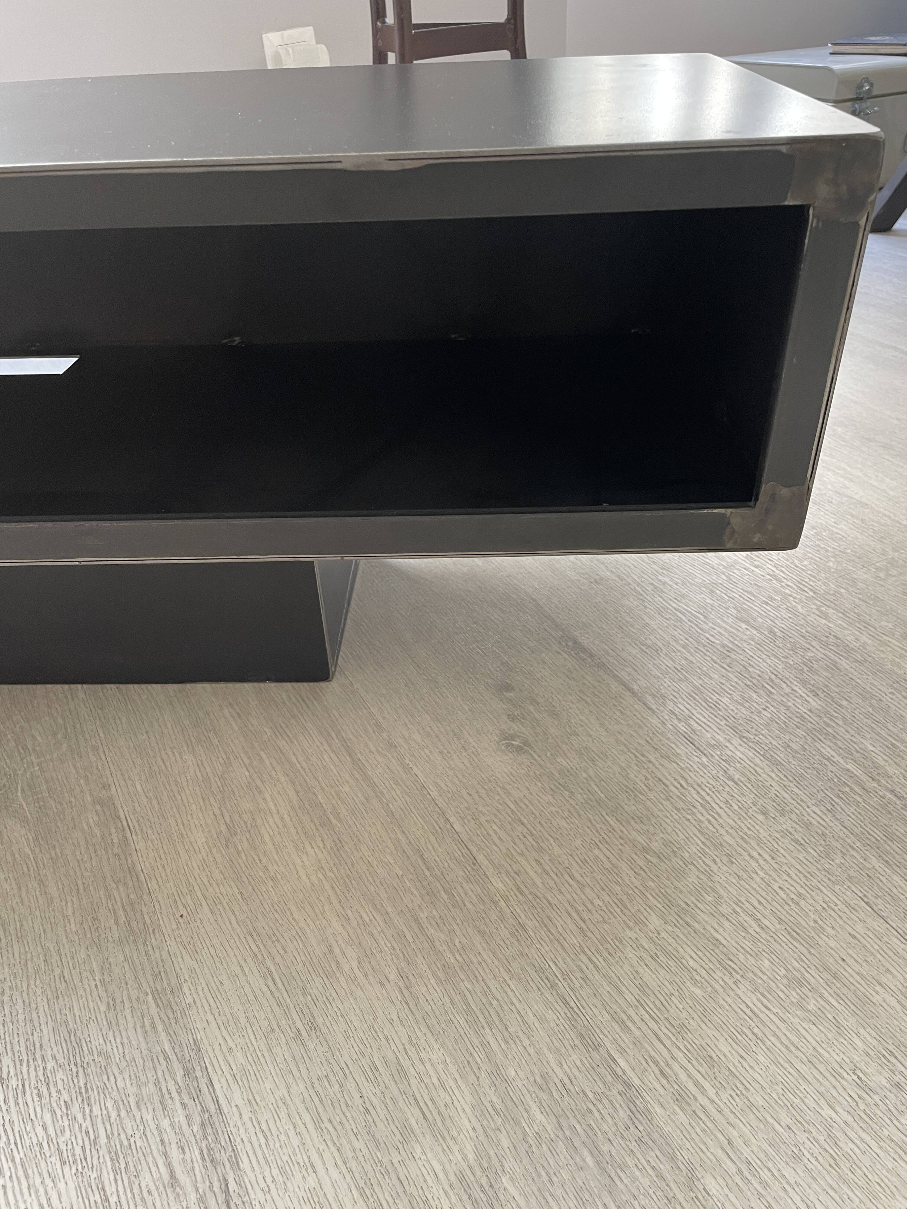 Metallica low console, raw steel storage unit