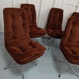 Set of 6 chrome velvet bucket chairs from the 70s