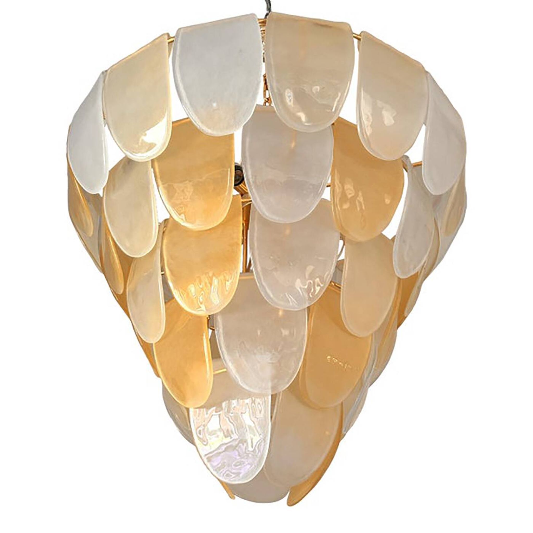 Contemporary Modern Sanded Amber "Petals" Glass Chandelier