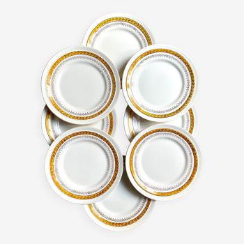 8 St Amand dessert plates in yellow and golden earthenware