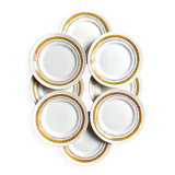 8 assiettes à dessert St Amand en faïence jaune et dorée