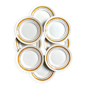 8 St Amand dessert plates in yellow and golden earthenware