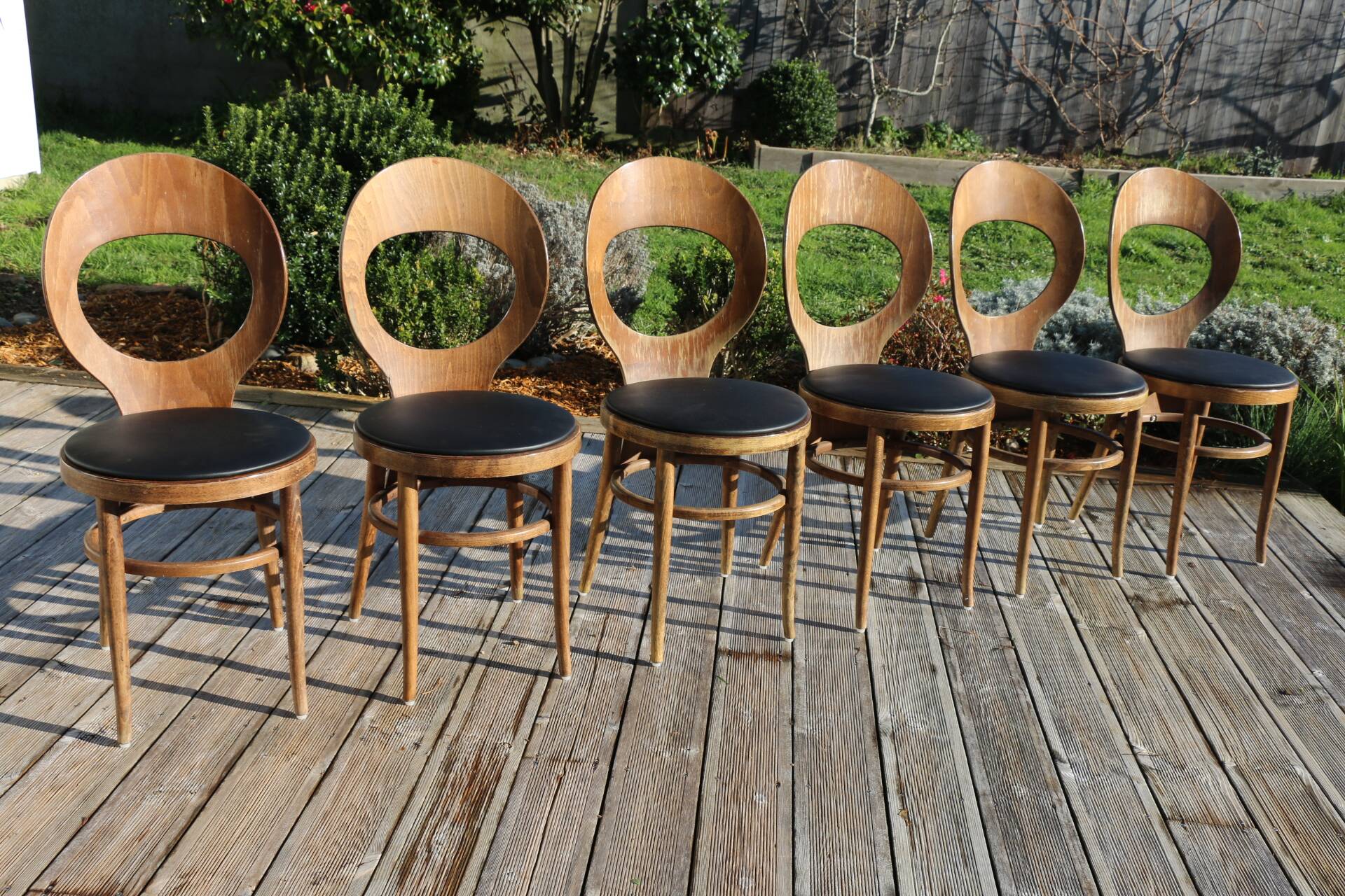 6 BAUMANN seagull chairs dark beech black skai