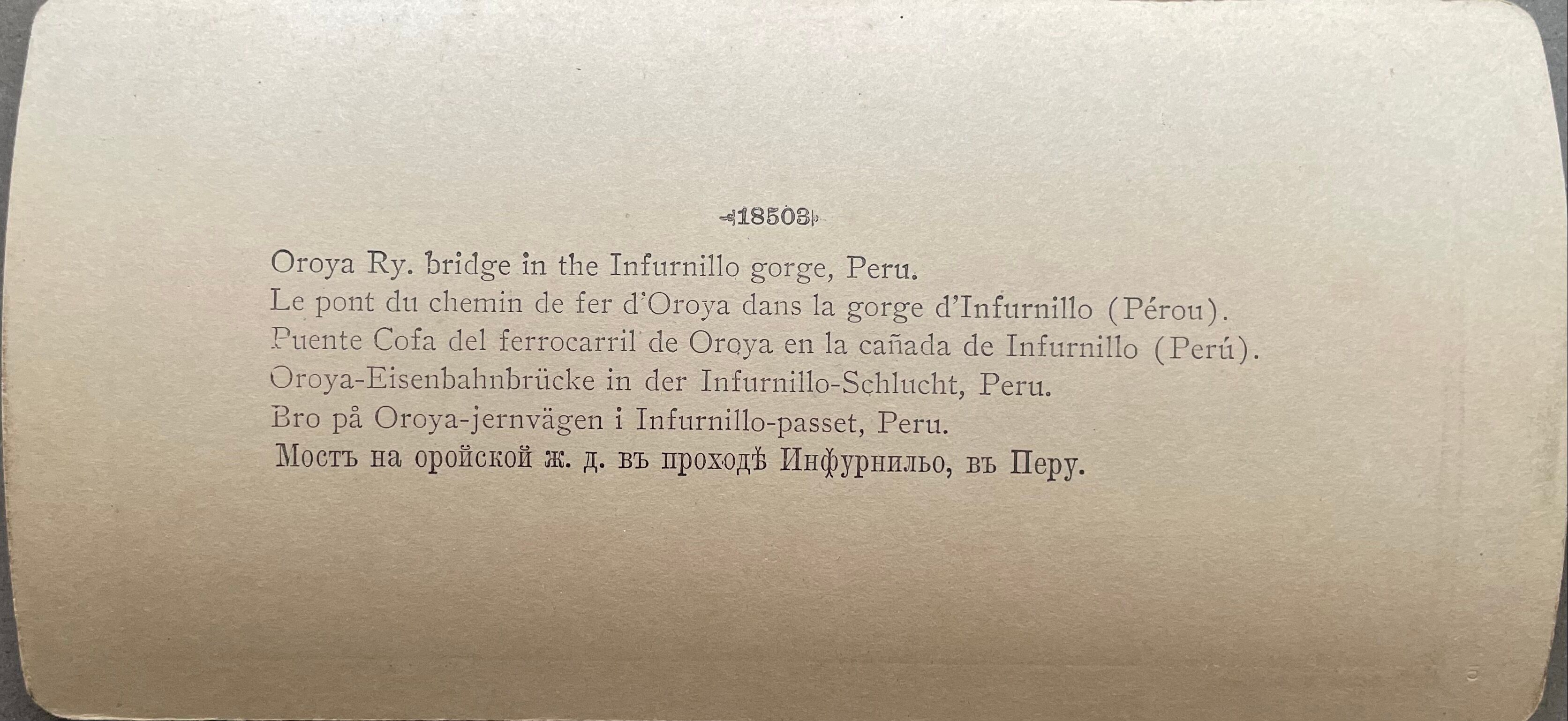 Old photography stereo, stereograph, luxury albumine 1903 Gorge d'Infurnilllo, Peru