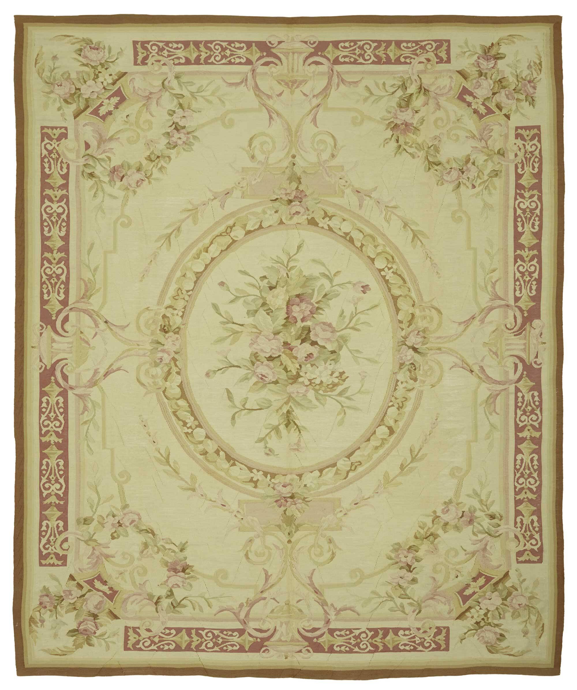 Handmade European Vintage Aubusson Kilim 237 cm x 290 cm