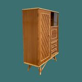 Armoire rotin et pieds compas 1960