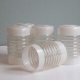 Chandelier, teak and engraved glass, 1950 Italy