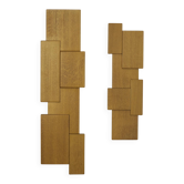 Pair of handcrafted modernist solid oak wall lights, circa 1980