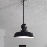 Industrial hanging lamp in black and white enamelled sheet 1950