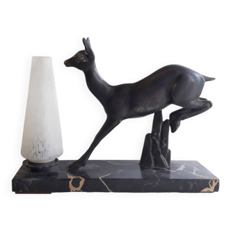 Old Art Deco lamp - Large doe in spelter on marble base - 1940